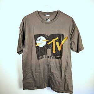 MTV Halloween T-Shirt Mens XL Gray Retro Short-Sleeve Bats Moon Logo Port & Co